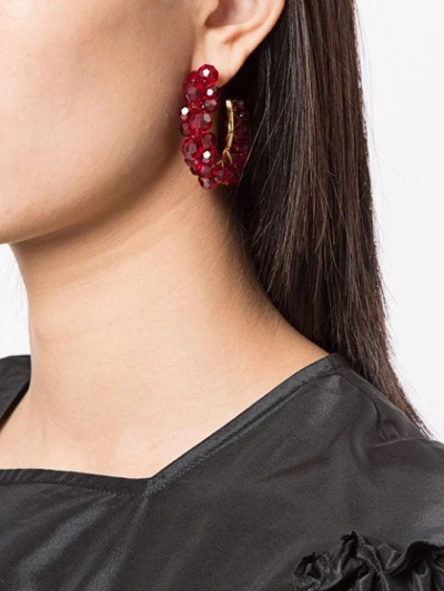Shop Simone Rocha Embellished Hoop Earrings In Red