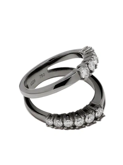 Shop As29 18kt Black Gold White Diamond Icicle Half Double Ring