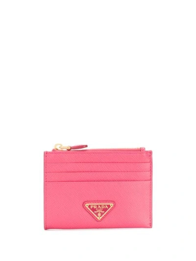 Shop Prada Enamel Leather Card Holder - Pink