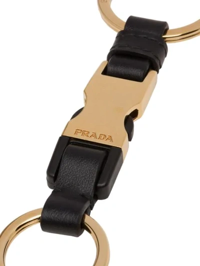 Shop Prada Leather Buckle Keychain In Black