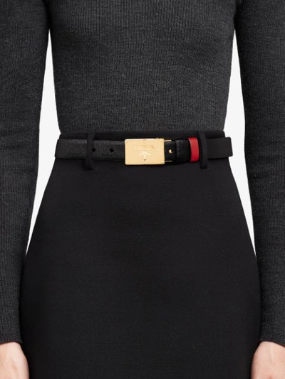 Shop Prada Reversible Branded Belt In Black
