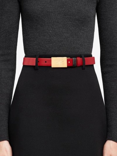 Shop Prada Reversible Branded Belt In Black