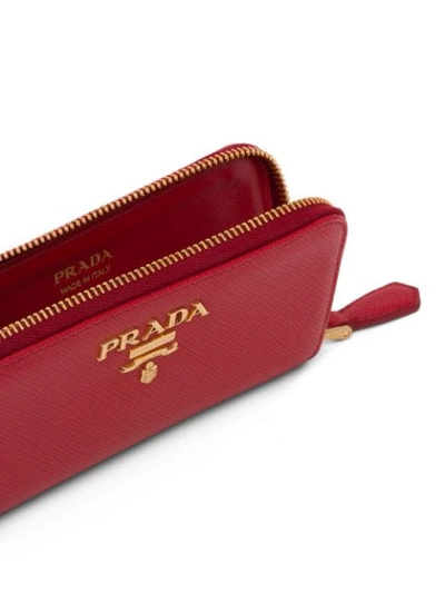 Shop Prada Logo Plaque Key Case In Red