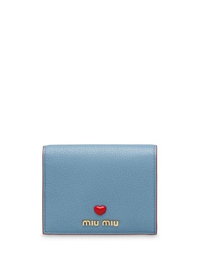 Shop Miu Miu Madras Leather Wallet In Blue