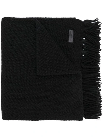 Shop Saint Laurent Fringed Scarf In Black