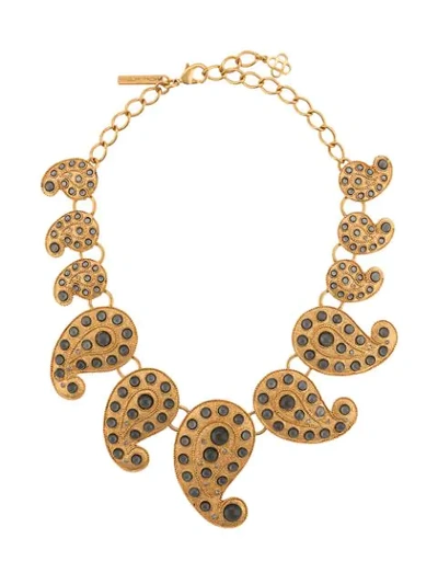 Shop Oscar De La Renta Embellished Paisley Necklace In Gold