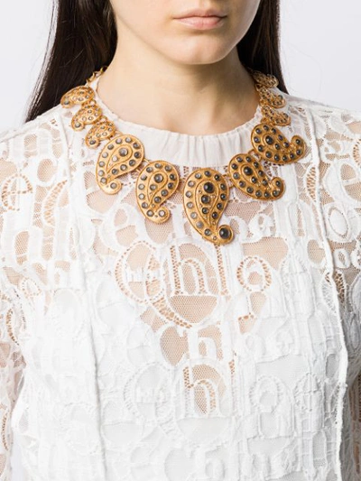 Shop Oscar De La Renta Embellished Paisley Necklace In Gold