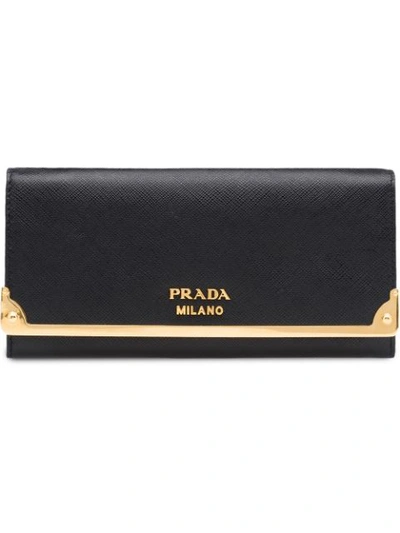 Shop Prada Logo Continental Wallet In Black