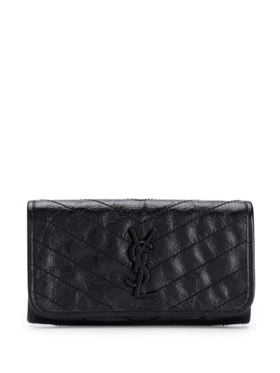 SAINT LAURENT LARGE NIKI CRINKLED WALLET - 黑色