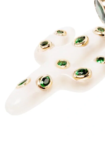 Shop Yvonne Léon Cactus Tsavorite Embellished Earrings In Gold/white