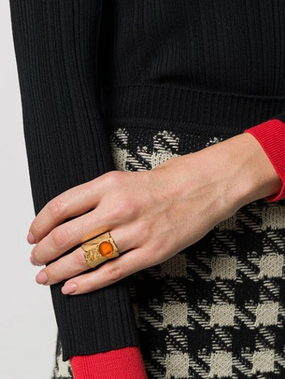 Shop Gucci Stone-embellished Ring In Gold