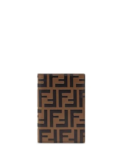 Shop Fendi Debossed Ff Passport Wallet In Brown