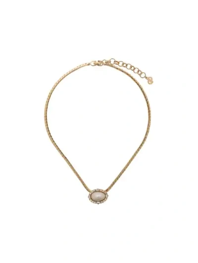 Pre-owned Dior 1970's  Oval Pendant Necklace In Gold