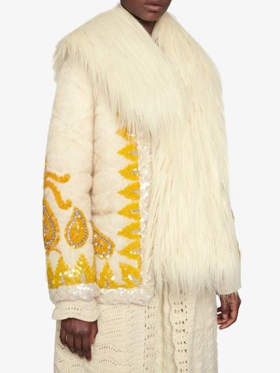 Shop Gucci Faux Fur Scarf In White