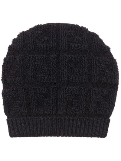 Shop Fendi Monogram Knitted Hat In Black