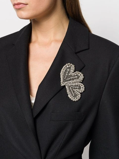 Shop Rochas Crystal-embellished Heart Brooch In White