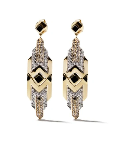 Shop Fairfax & Roberts 18kt White And 18kt Yellow Gold Art Deco Diamond And Onyx Drop Earrings