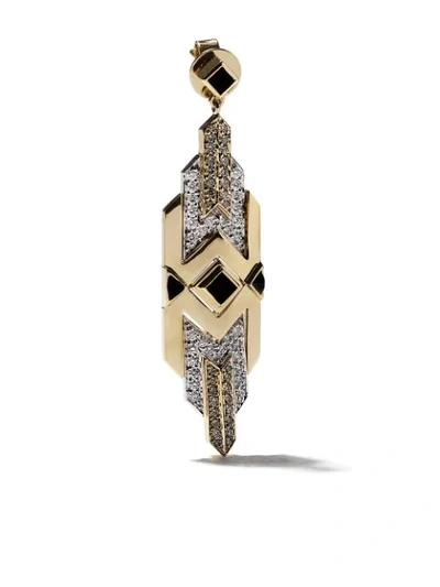 ART DECO 18K黄金白金钻石玛瑙吊饰耳环