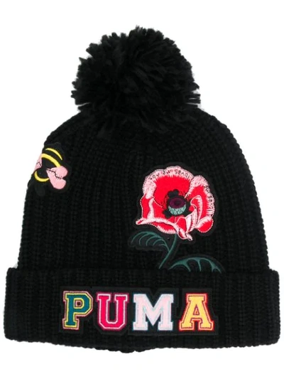 Shop Puma Embroidered Patches Beanie In Black