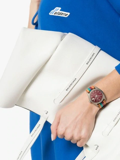 Shop La Californienne Customised Wine Plum 34 Mm Rolex Striped Leather Band Wristwatch In Blue
