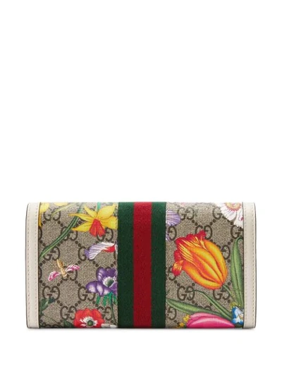 Shop Gucci Flora Print Wallet In Neutrals