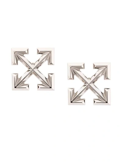 Shop Off-white Oversized Arrows Earrings In Silver