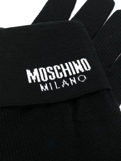 Shop Moschino Logo Knitted Gloves In Black
