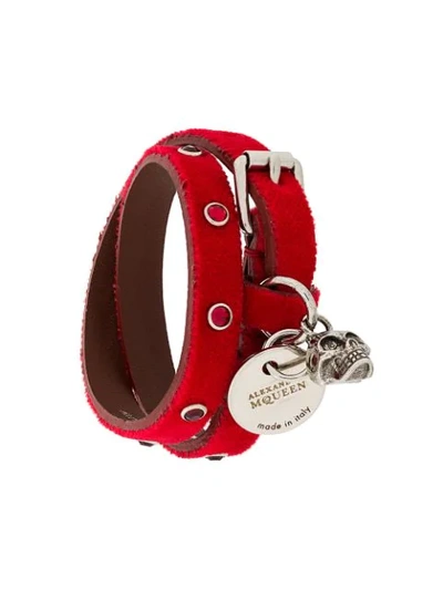 Shop Alexander Mcqueen Logo Tag Double-cuff Bracelet In Red