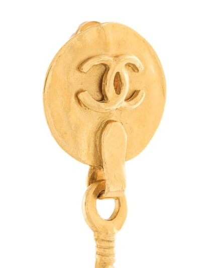 Pre-owned Chanel Swinging Leaf Logo Earrings In Gold