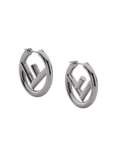 Shop Fendi Logo Earrings In F01lk-ruthenium Ultra Blac