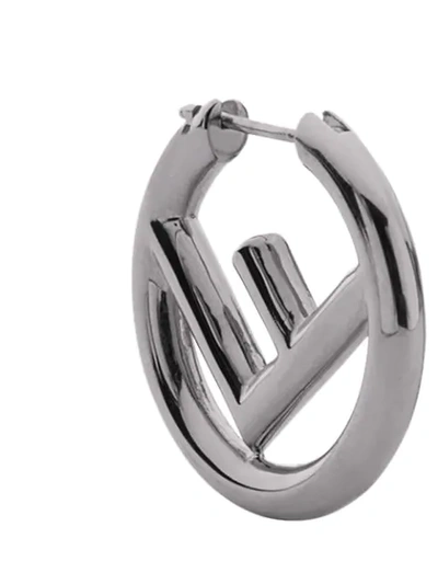 Shop Fendi Logo Earrings In F01lk-ruthenium Ultra Blac
