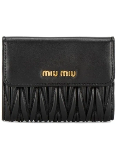 Shop Miu Miu Black Small Matelassé Leather Wallet