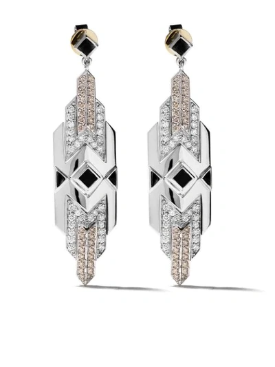 Shop Fairfax & Roberts 18kt White Gold Art Deco Diamond And Onyx Drop Earrings In Silver