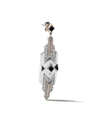 Shop Fairfax & Roberts 18kt White Gold Art Deco Diamond And Onyx Drop Earrings In Silver