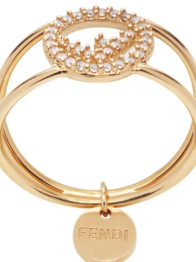 Shop Fendi Crystal Detail Pendant Ring In Gold