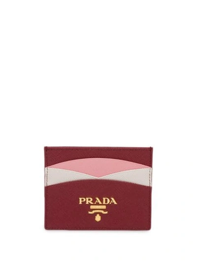 Shop Prada Colour Block Saffiano Card Holder In Red