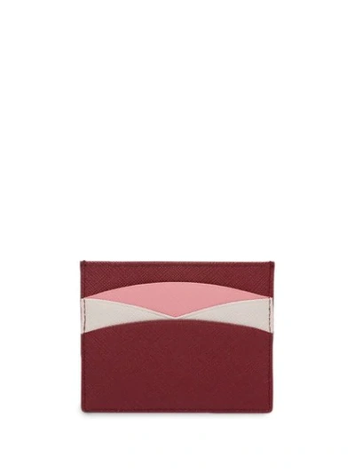 Shop Prada Colour Block Saffiano Card Holder In Red