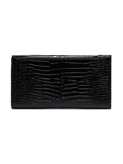 Shop Saint Laurent Crocodile Effect Logo Wallet In Black