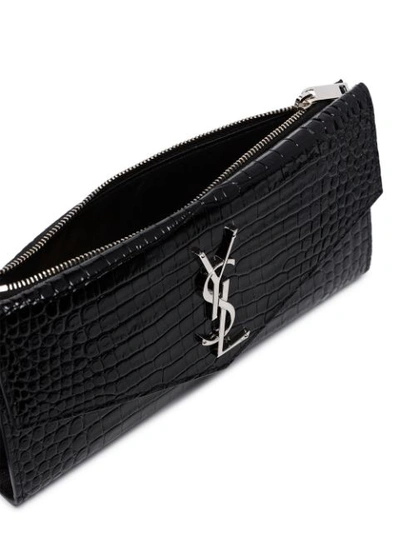 Shop Saint Laurent Crocodile Effect Logo Wallet In Black