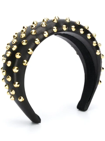 Shop Prada Studded Leather Headband In Black