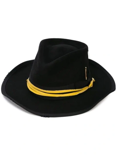 Shop Nick Fouquet Ribbon-trimmed Hat In Black With Yellow Leather Wrap