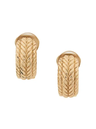 Pre-owned Dior 1970's  Embossed Demi-hoop Clip-on Earrings In Gold