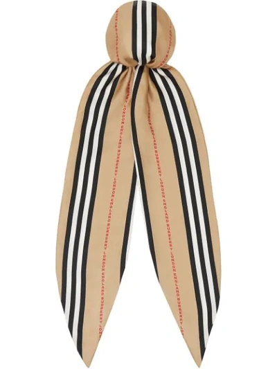 Shop Burberry Icon Stripe Print Silk Hair Scarf In Archive Beige
