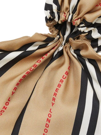Shop Burberry Icon Stripe Print Silk Hair Scarf In Archive Beige