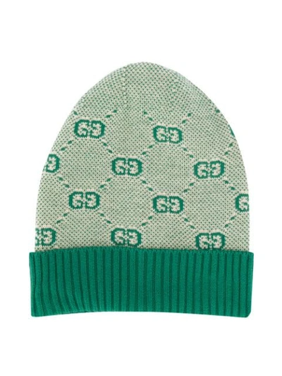 Shop Gucci Knitted Gg Beanie In Green
