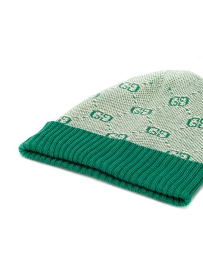 Shop Gucci Knitted Gg Beanie In Green