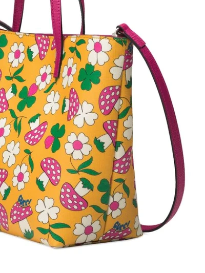 Shop Gucci Children's Tote With Mushrooms Print And Strap In Yellow