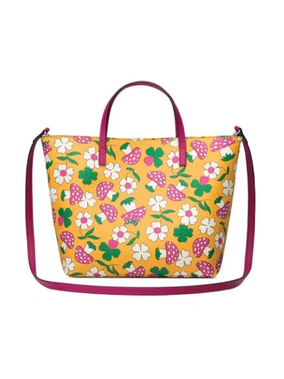 Shop Gucci Children's Tote With Mushrooms Print And Strap In Yellow