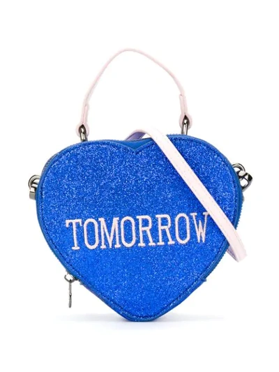 Shop Alberta Ferretti Slogan Shoulder Bag In Blue