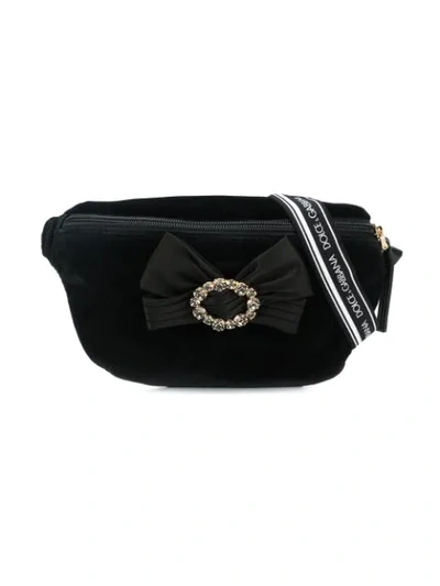 Shop Dolce & Gabbana Embellished Bow Belt Bag In Black